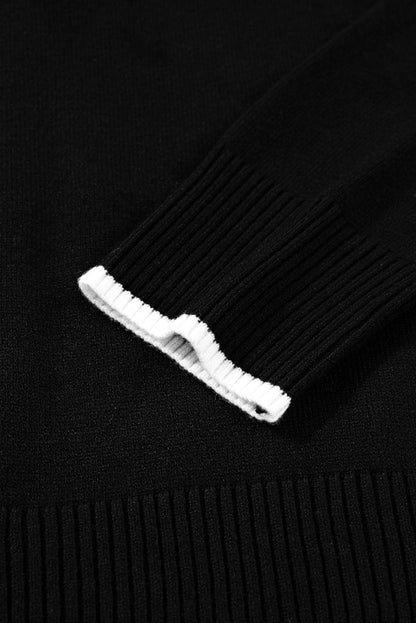 Black Contrast Trim Big Bow Accent Cropped Sweater