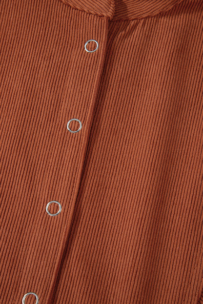 Light Snap Button Empire Waist Lantern Sleeve Corduroy Dress