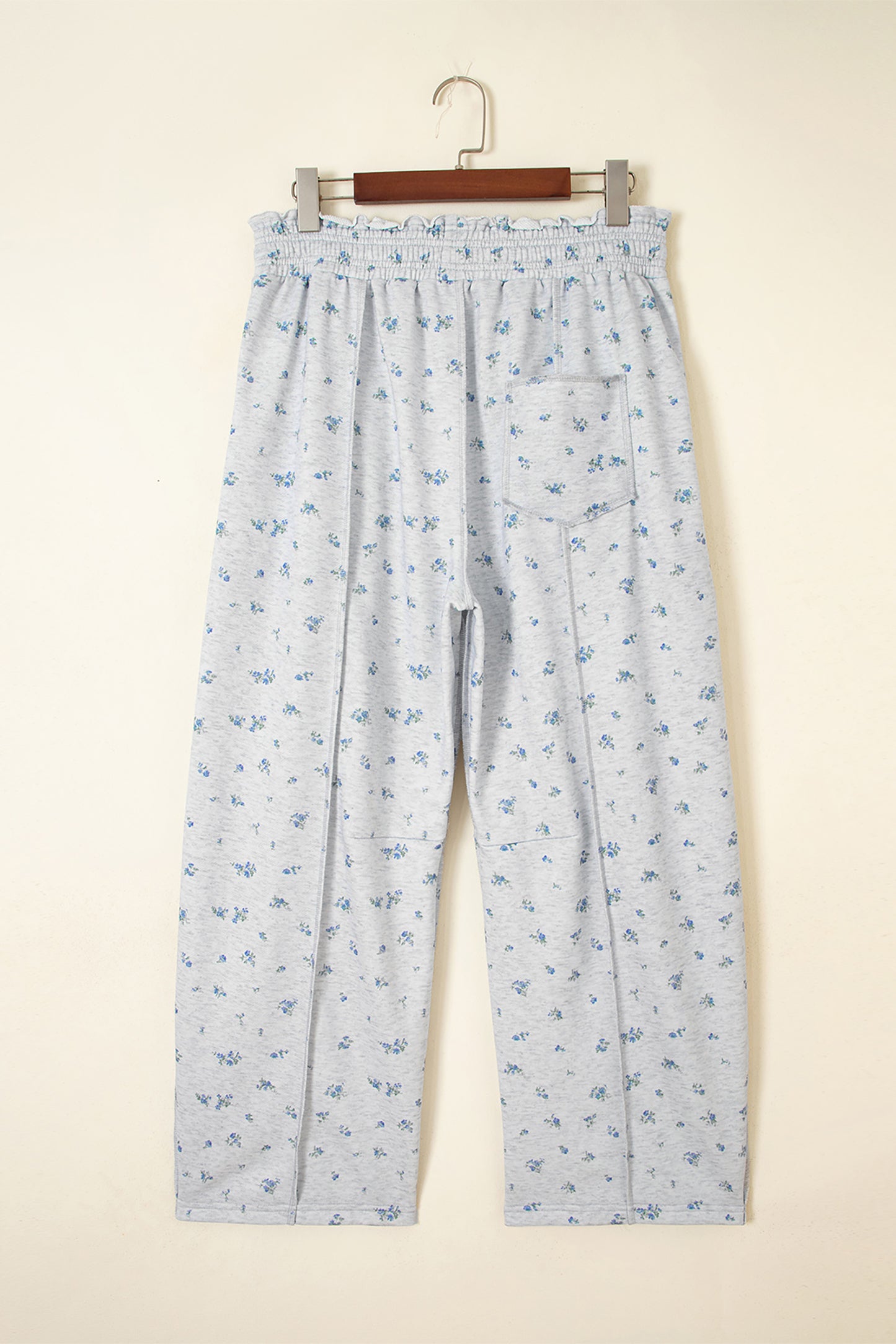 Gray Floral Print Elastic Waist Regular Fit Pants