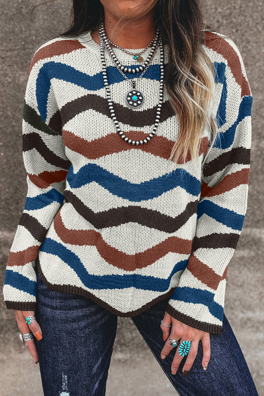 Multicolour Retro Wave Print Sweater