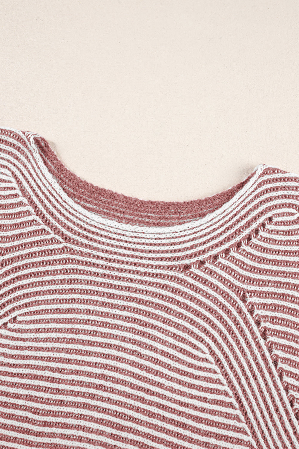 Striped Print Ribbed Knit Raglan Sleeve Baggy Sweater