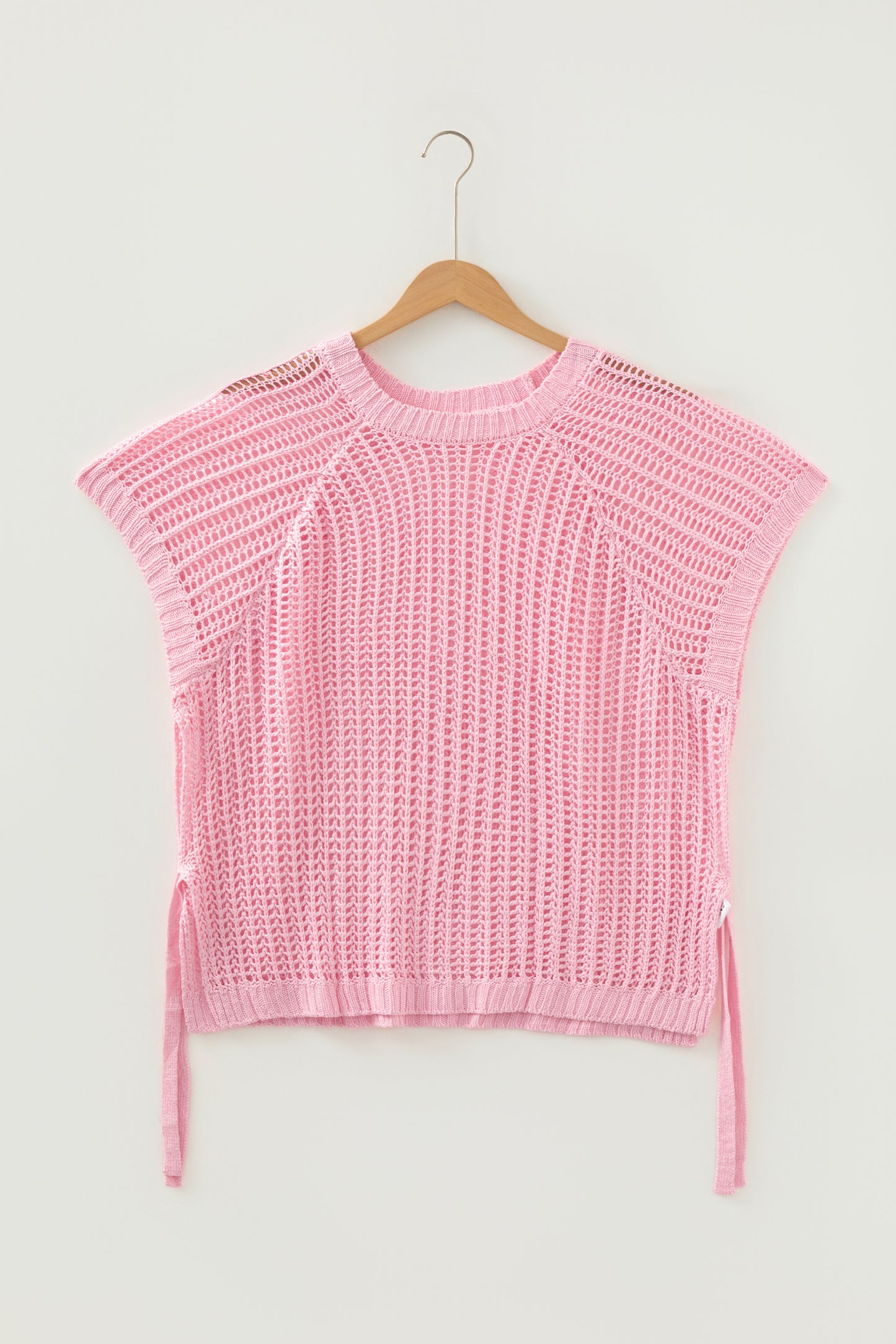 Open Knit Bow Tie Short Sleeve Sweater