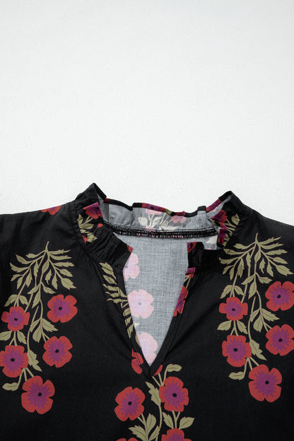 Floral Short Bubble Sleeve Tiered Maxi Dress