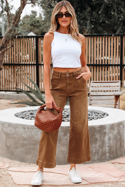Cropped High Rise Wide Leg Jeans