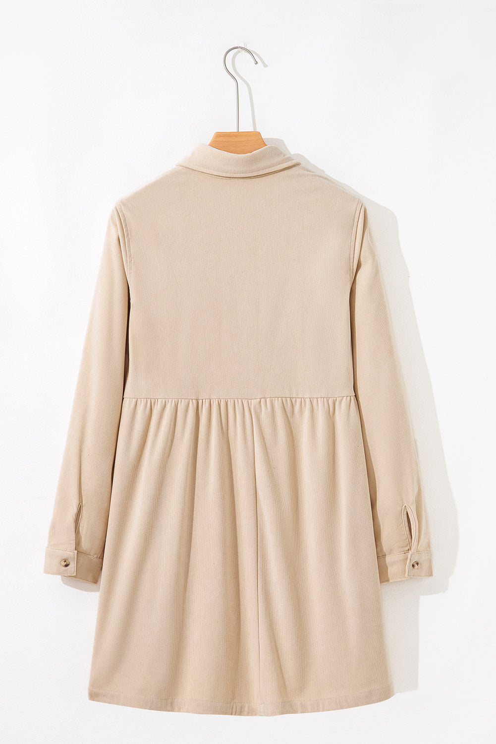 Corduroy Half Button Collared Long Sleeve Mini Dress