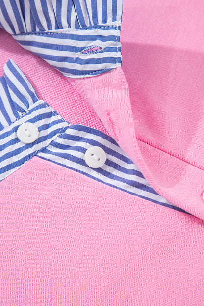Bonbon Striped Collar Puff Sleeve Top