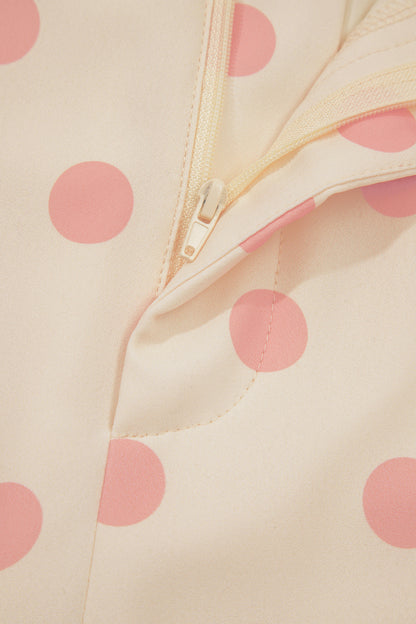 Polka Dot Print Patched Pocket Mid-rise Straight Leg Pants