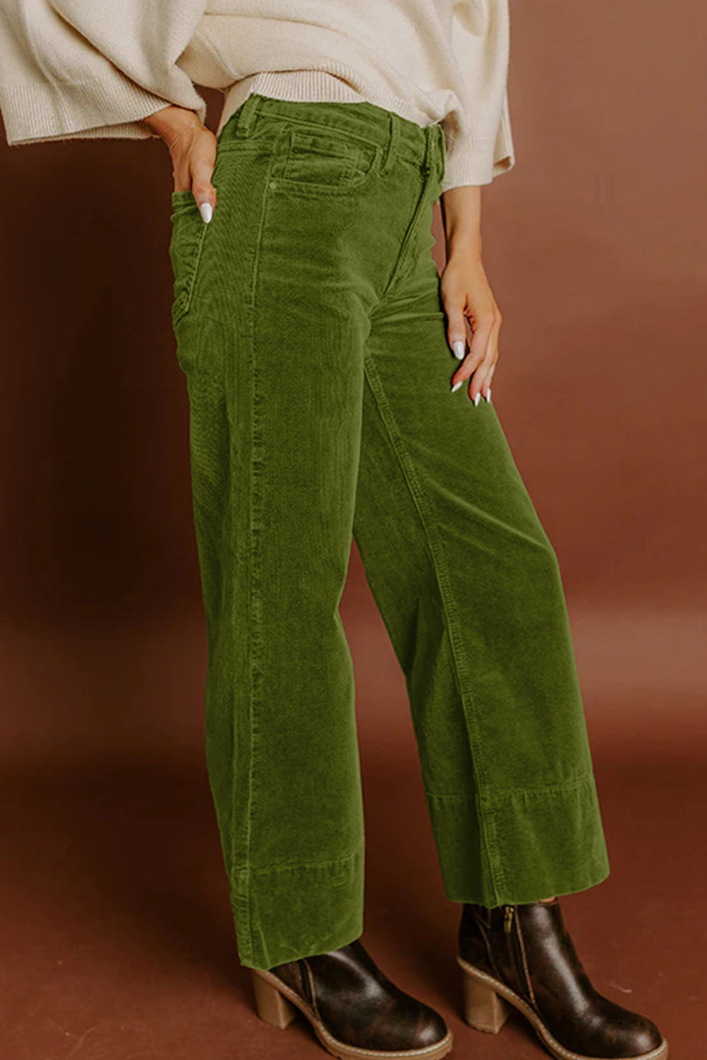 Corduroy Solid Color High Waist Wide Leg Pants