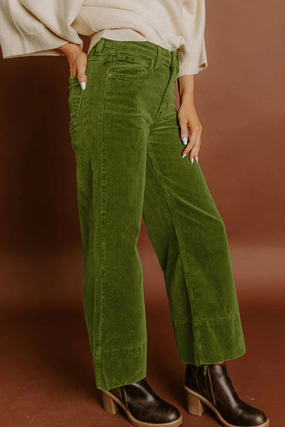 Corduroy Solid Color High Waist Wide Leg Pants