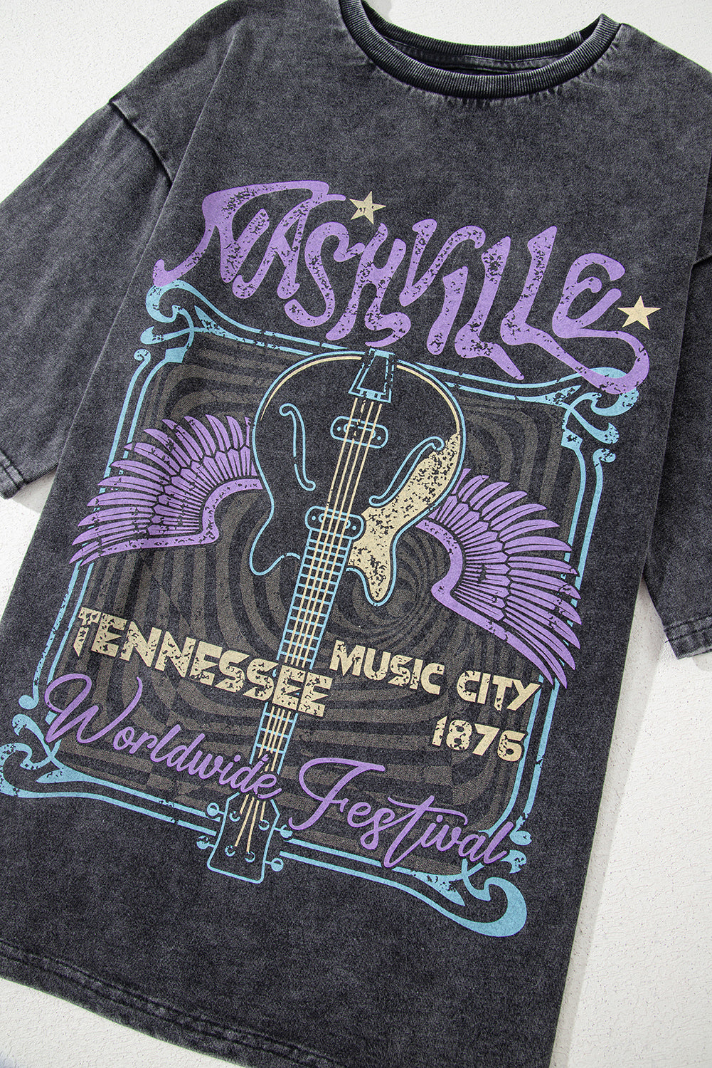 Black Vintage Nashville Mineral Washed Graphic Tee