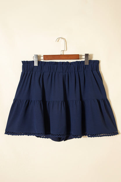 Plus Size Frilled Elastic Waist Lace Trim Boho Ruffled Shorts