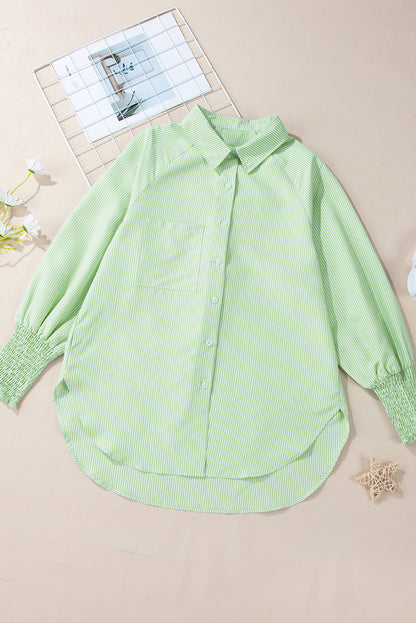 Pink Striped Pocket Button Up Plus Size Shirt