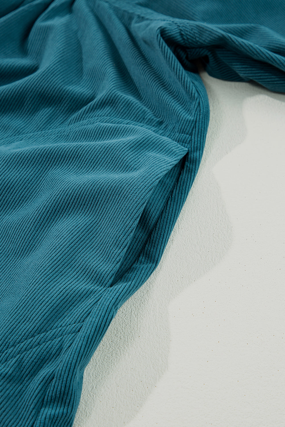 Light Snap Button Empire Waist Lantern Sleeve Corduroy Dress
