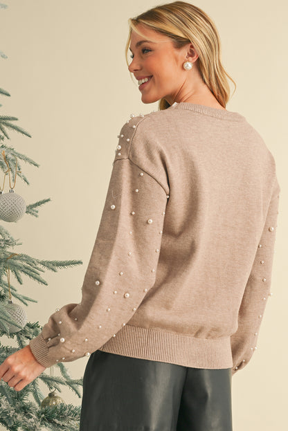 Black Pearl Drop Shoulder Round Neck Sweater