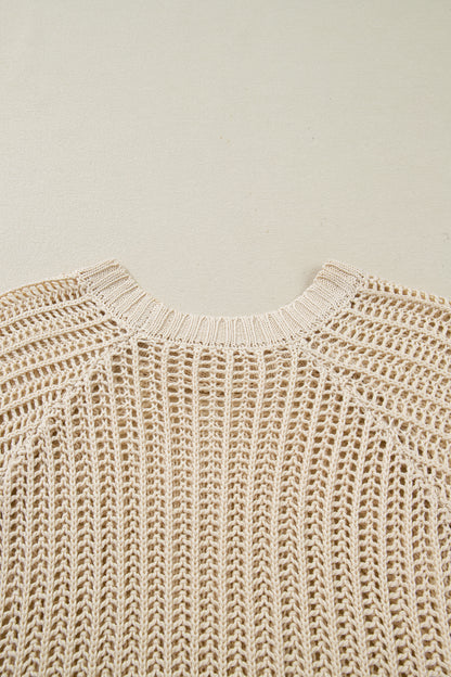 Open Knit Bow Tie Short Sleeve Sweater