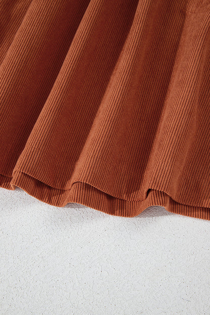Light Snap Button Empire Waist Lantern Sleeve Corduroy Dress