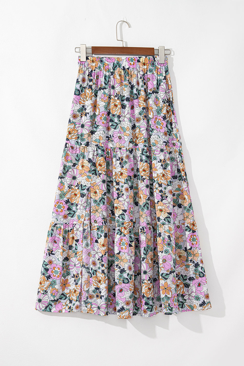 Bohemian Floral Print Tiered Maxi Skirt with Split