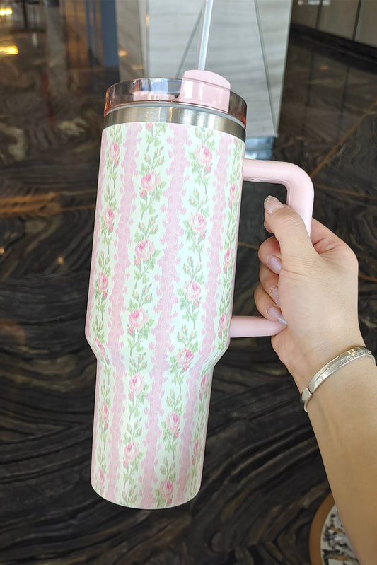 Pink Floral Print Tumbler Cup