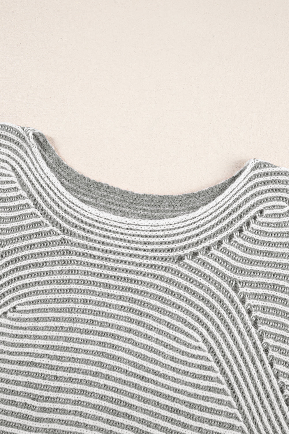 Striped Print Ribbed Knit Raglan Sleeve Baggy Sweater
