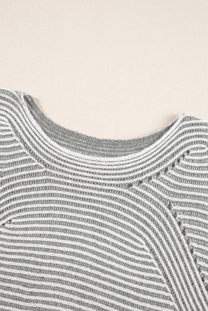 Striped Print Ribbed Knit Raglan Sleeve Baggy Sweater