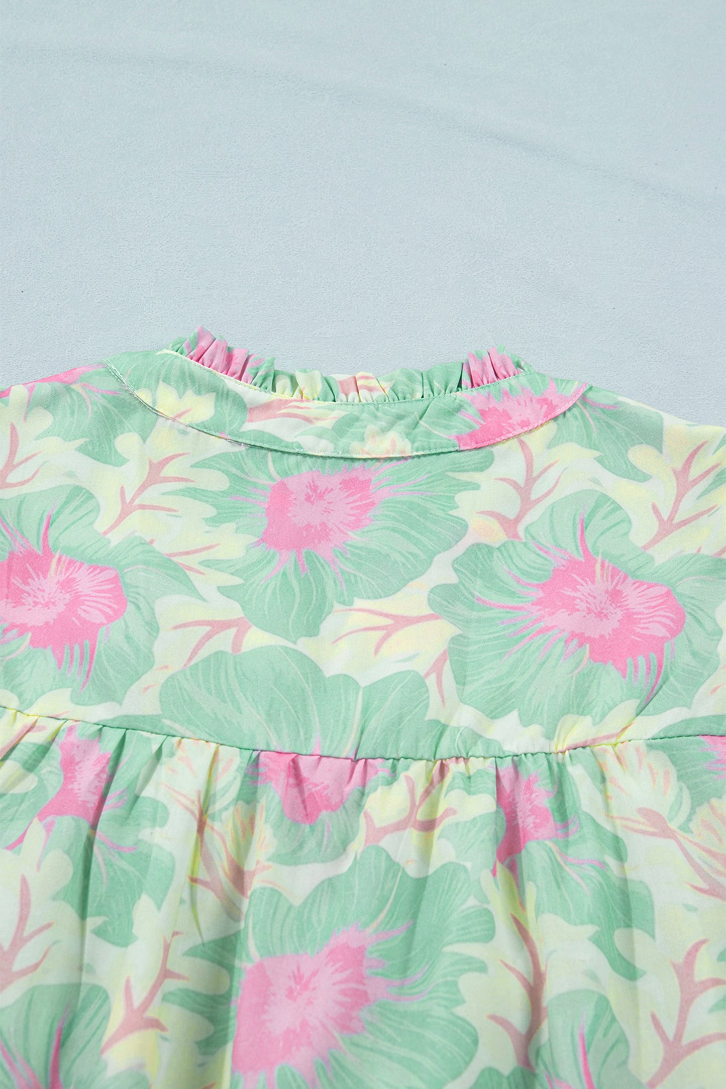 Short Bubble Sleeve Summer Floral Blouse