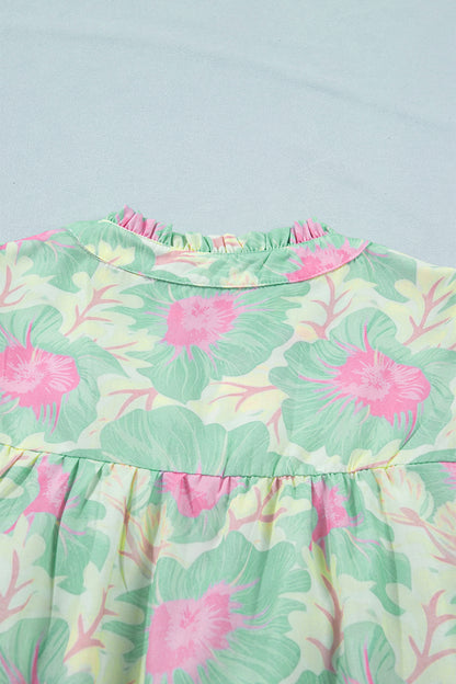 Short Bubble Sleeve Summer Floral Blouse