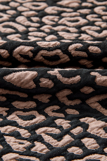 Black Leopard Print Bubble Sleeve Shift Mini Dress