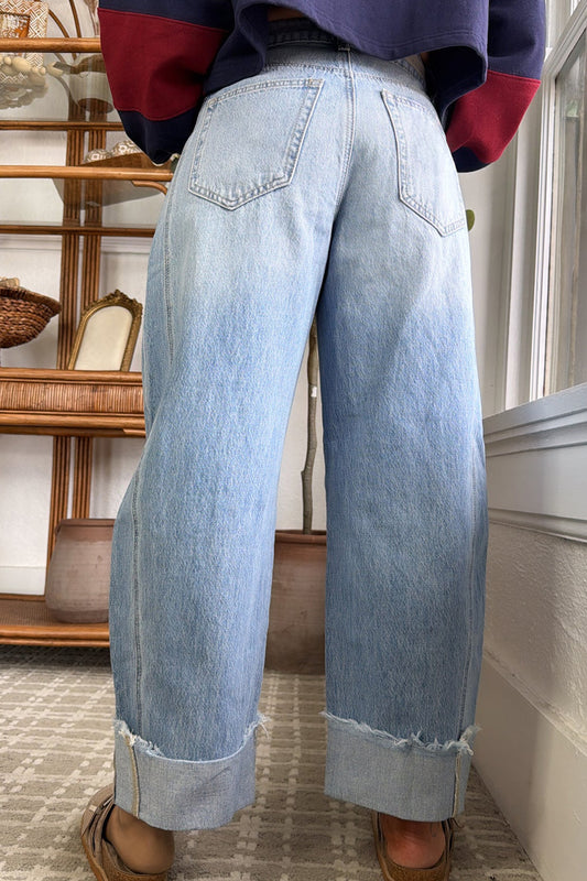 Raw Hem Turnup Loose Ankle-length Jeans