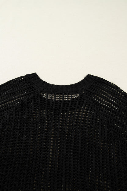 Open Knit Bow Tie Short Sleeve Sweater