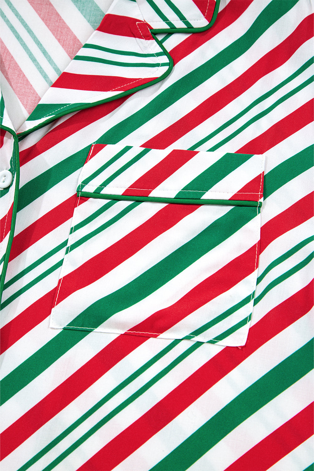 Green Striped Piping Trim Velvet Ribbon Knot Christmas Pajama Set