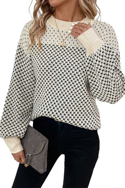 Black Colorblock Bishop Sleeve Knit Sweater