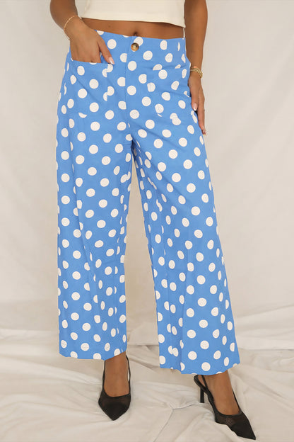 Polka Dot Print Patched Pocket Mid-rise Straight Leg Pants