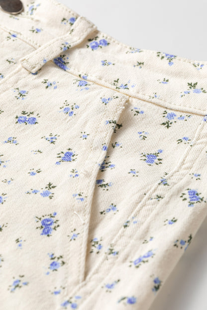 White Floral Casual Cute Denim Shorts