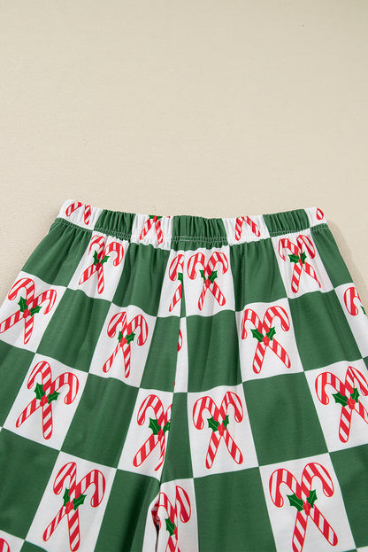 Green Candy Cane Checkered Pattern Christmas Pajama Set