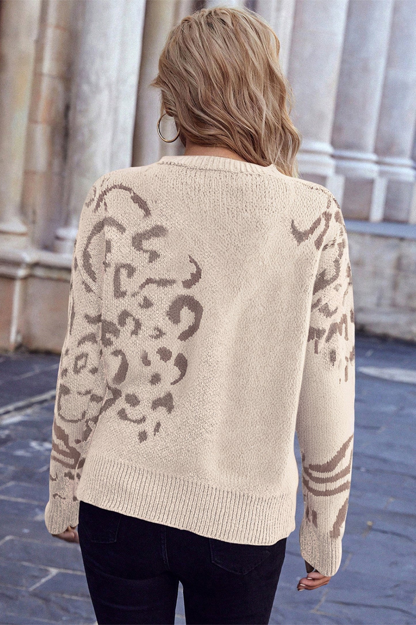 Asymmetric Leopard Print Detail Drop Shoulder Sweater