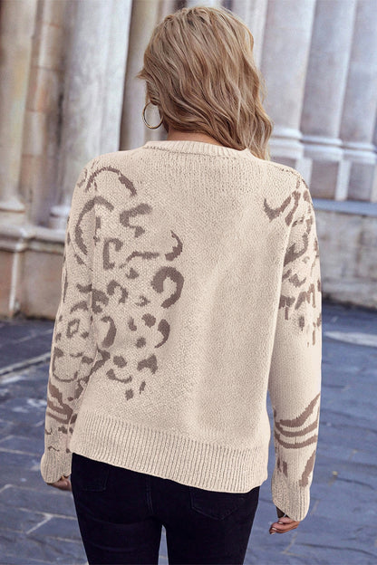 Asymmetric Leopard Print Detail Drop Shoulder Sweater