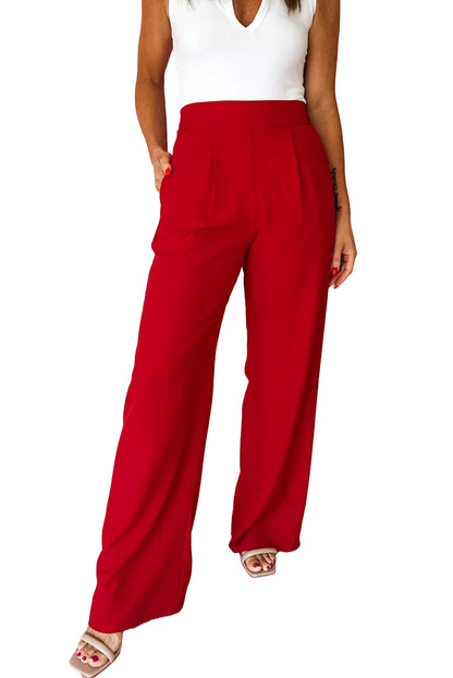Fiery Red Pleated Detail Pull On Pants