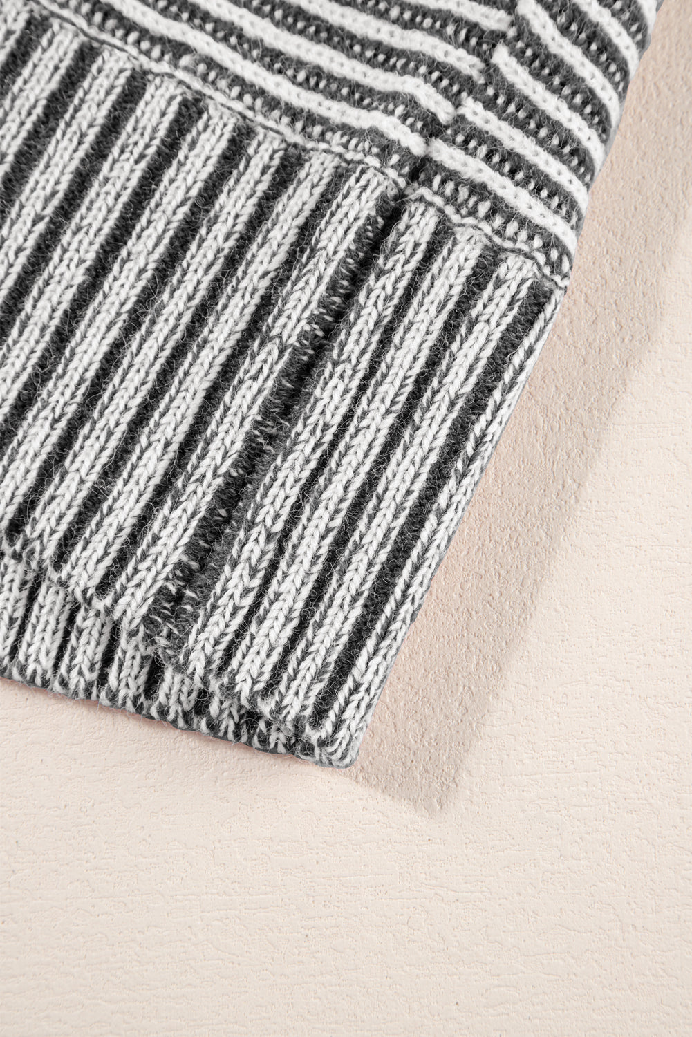 Striped Print Ribbed Knit Raglan Sleeve Baggy Sweater