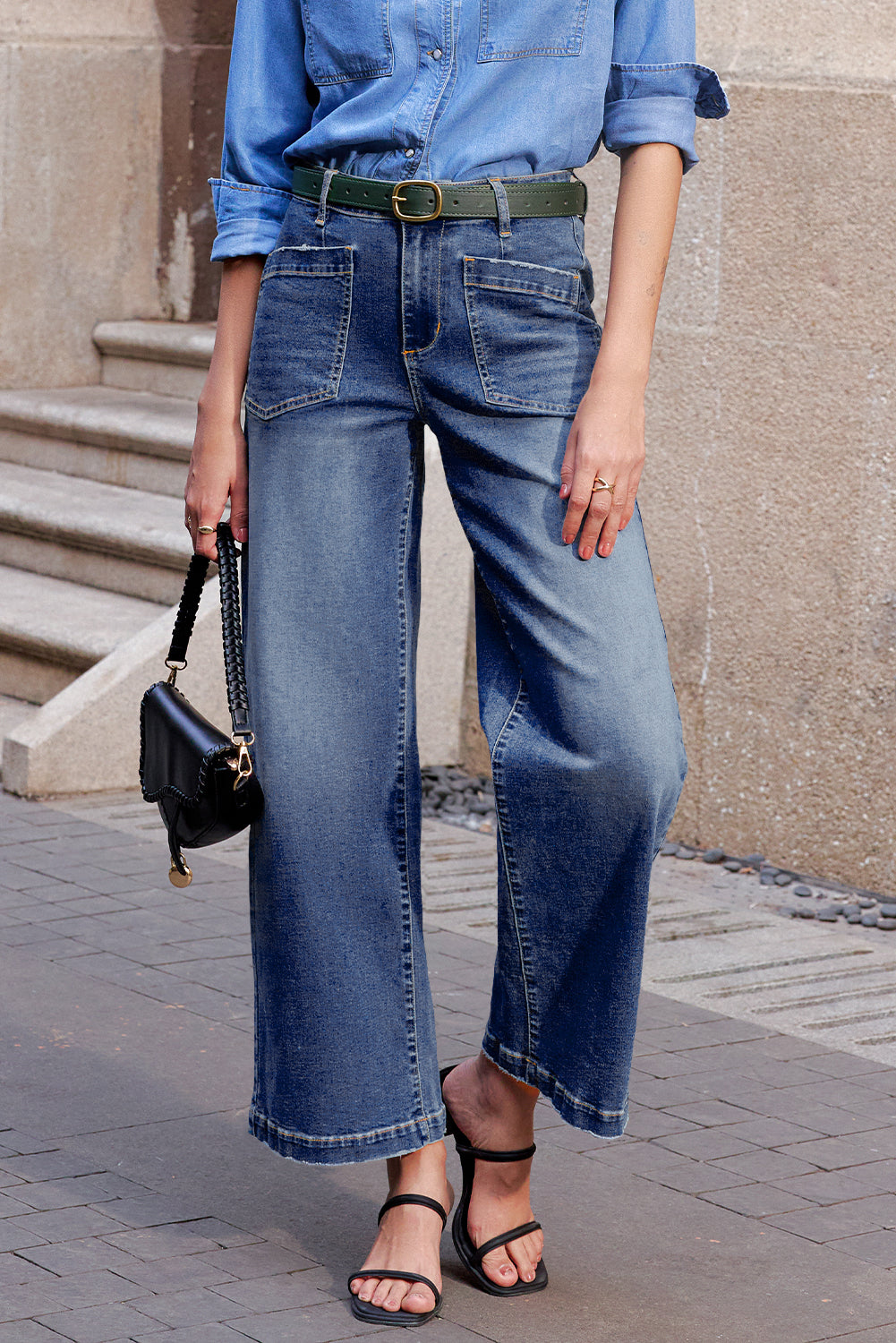 Minimalist Patch Pocket High Waist Shift Jeans