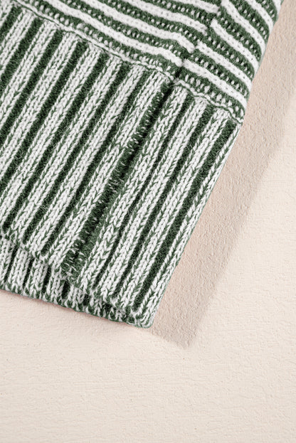 Striped Print Ribbed Knit Raglan Sleeve Baggy Sweater