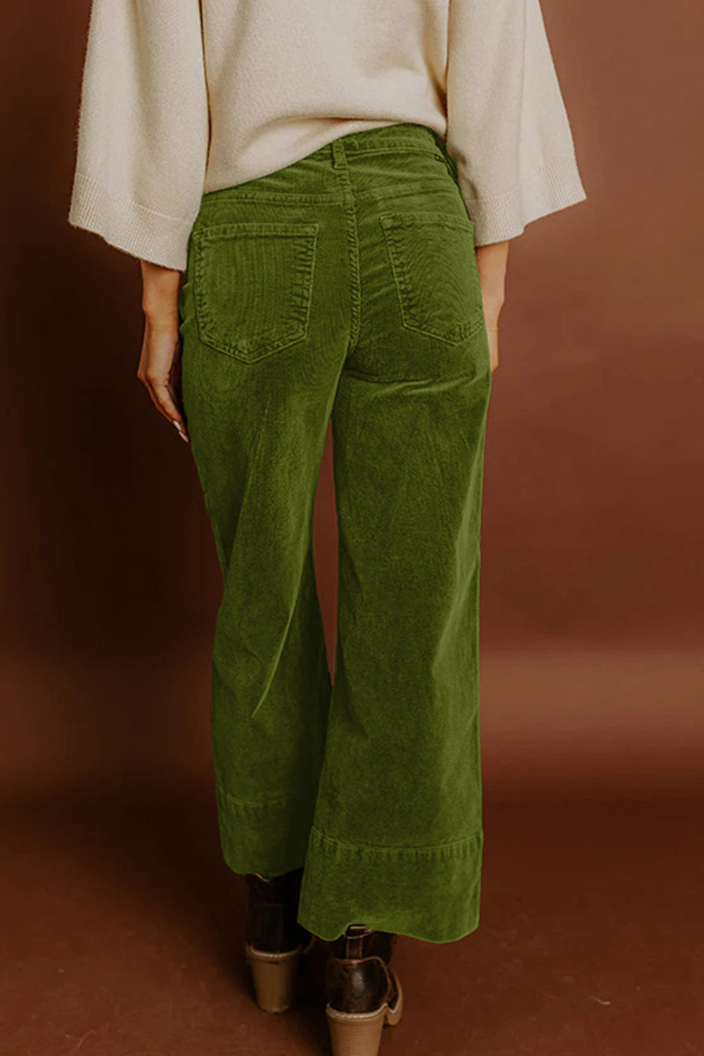 Corduroy Solid Color High Waist Wide Leg Pants