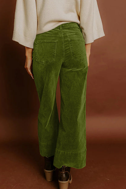 Corduroy Solid Color High Waist Wide Leg Pants