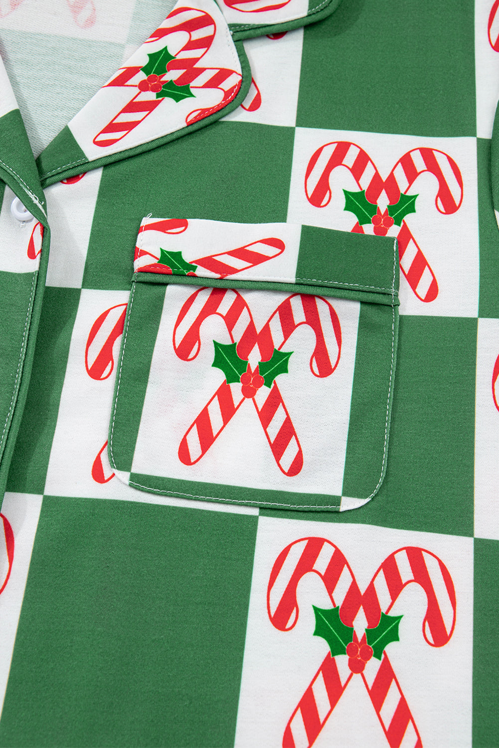 Green Candy Cane Checkered Pattern Christmas Pajama Set
