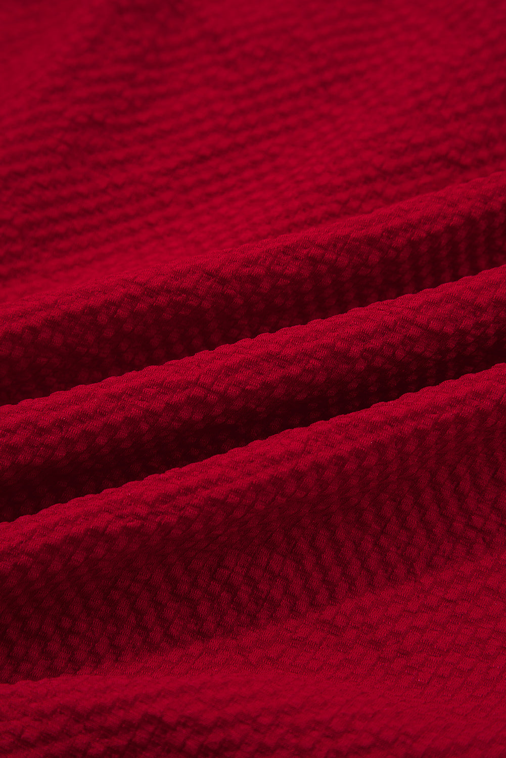 Fiery Red Collar V Neck Leopard Contrasted Trim Textured Blouse