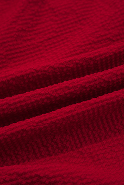 Fiery Red Collar V Neck Leopard Contrasted Trim Textured Blouse