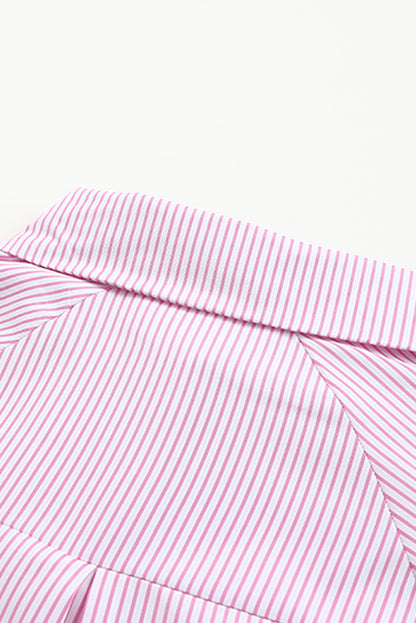 Pink Striped Pocket Button Up Plus Size Shirt