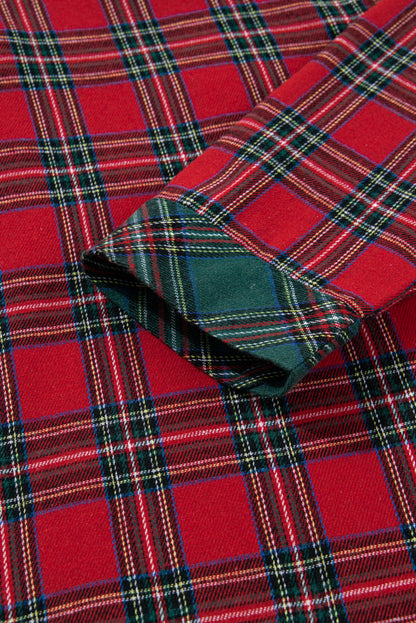 Green Plaid Christmas Holiday Patchwork Long Sleeve Shirt and Shorts Pajama Set