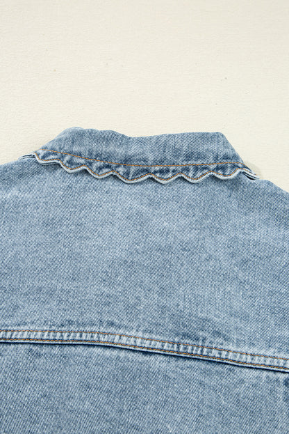 Myosotis Scallop Trim Collar Pocket Button Up Denim Jacket