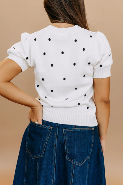 Elegant Polka Dot Bubble Short Sleeve Sweater
