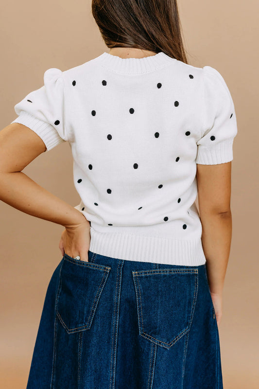 Elegant Polka Dot Bubble Short Sleeve Sweater